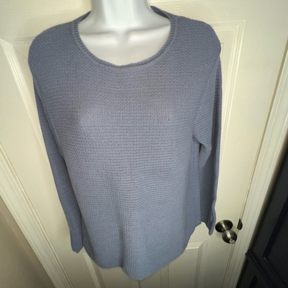 Talbots Women’s Small Blue Cotton Knit Crewneck Lightweight Sweater Top Flaw S